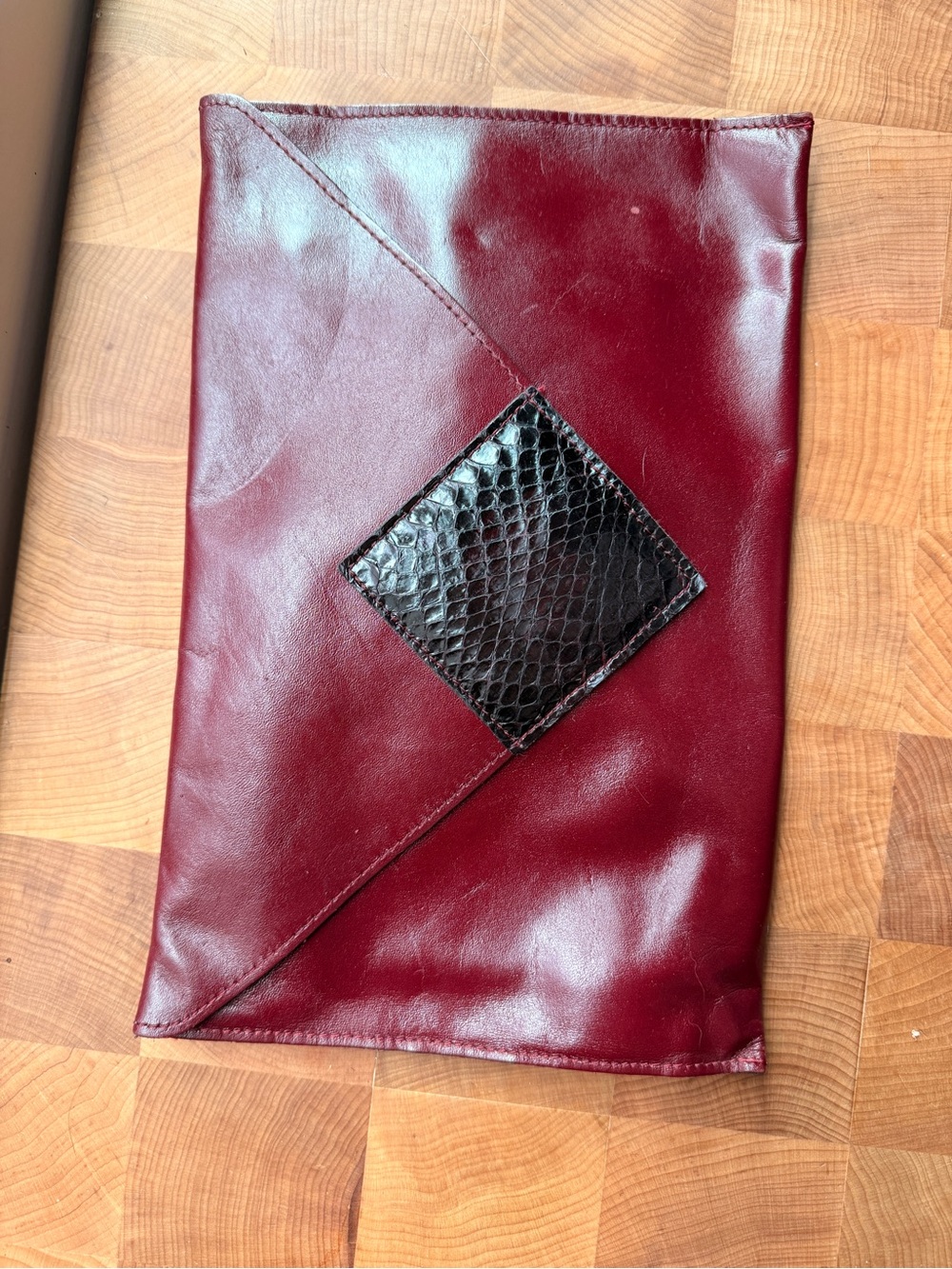 Vintage David Mehler for Dame Burgundy Leather Envelope Clutch